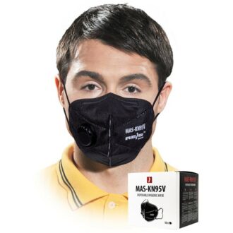 Crna KN95 maska za lice s ventilom, 5 slojeva, pakiranje od 10 komada