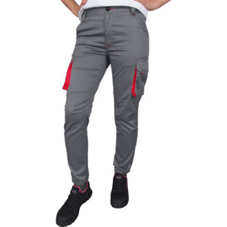 FRAUJOG GREY RED ženske radne hlače s elastanom
